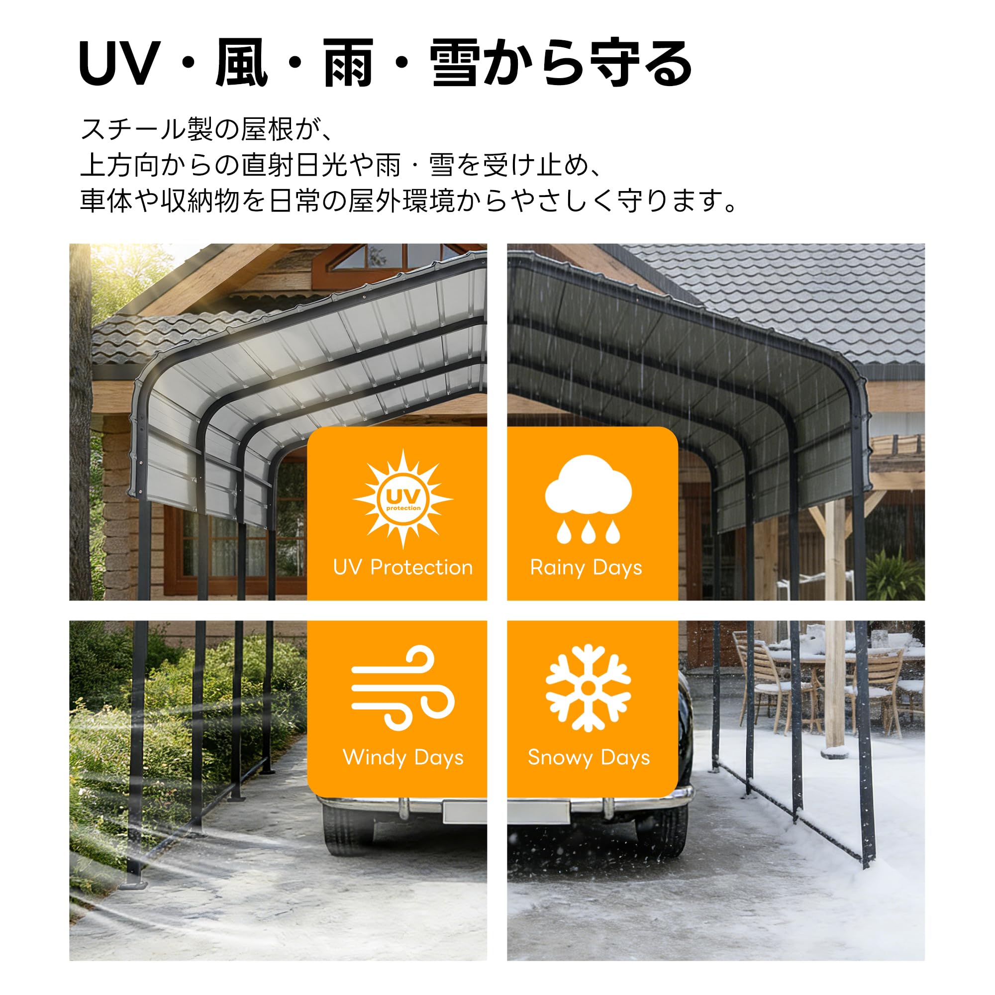 Amazon.co.jp: カーポート ガレージ 車庫 倉庫 奥6m×幅3m×高さ2.6m