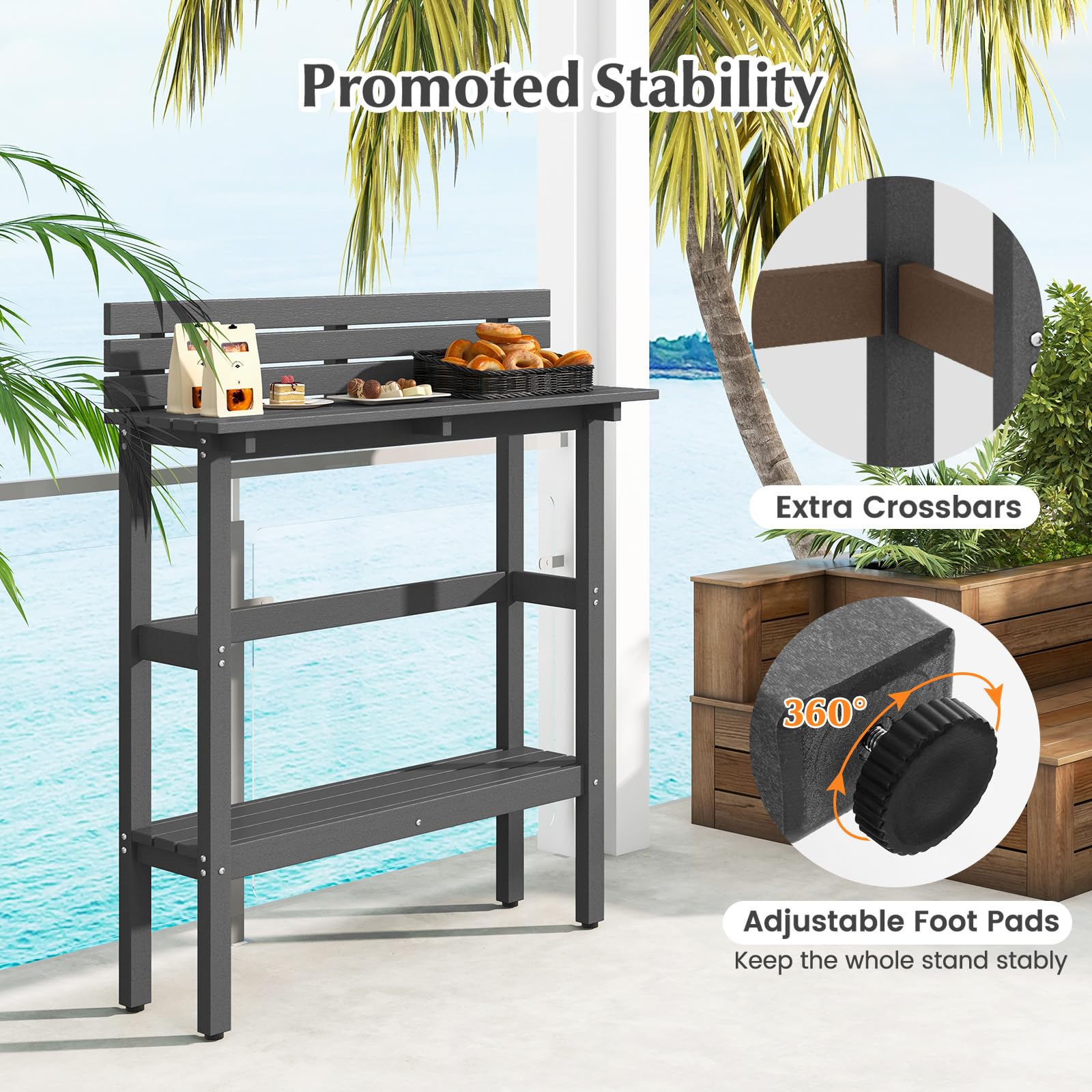 Tavolo Da Bar Alto KOMFOTTEU - Rotondo, Piano In Vetro Temperato, Struttura Metallo, Nero - 7