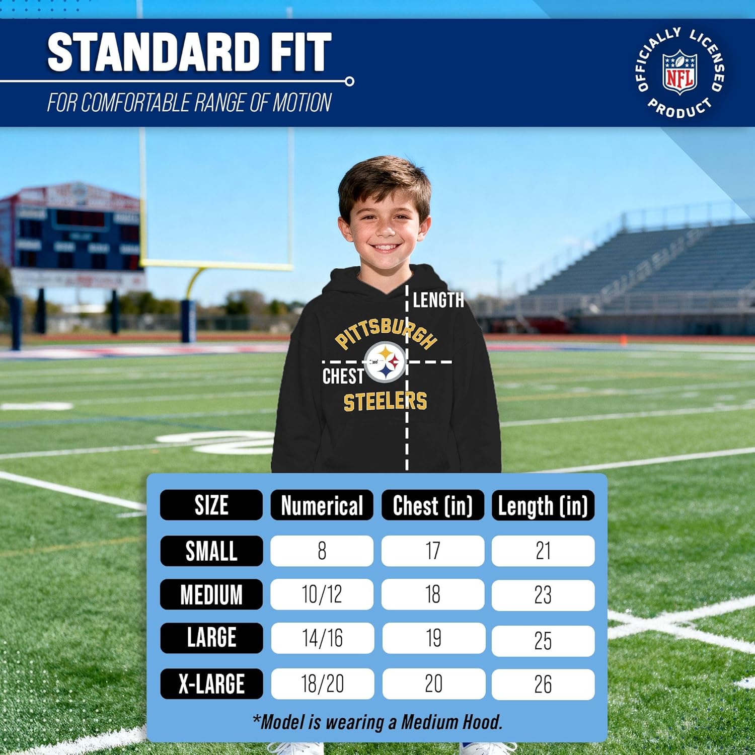 Team Fan Apparel NFL Youth Gameday Hooded Sweatshirt, Pro Football Hoodie Pullover Sweatshirt, Sports Apparel Boys and Girls