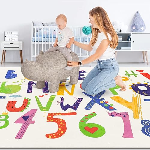 Miniatura 8 de HiiARug Alfombra para niños con números del alfabeto ABC, alfombra educativa para bebés, alfombra de juego para bebés, alfombra de área grande,