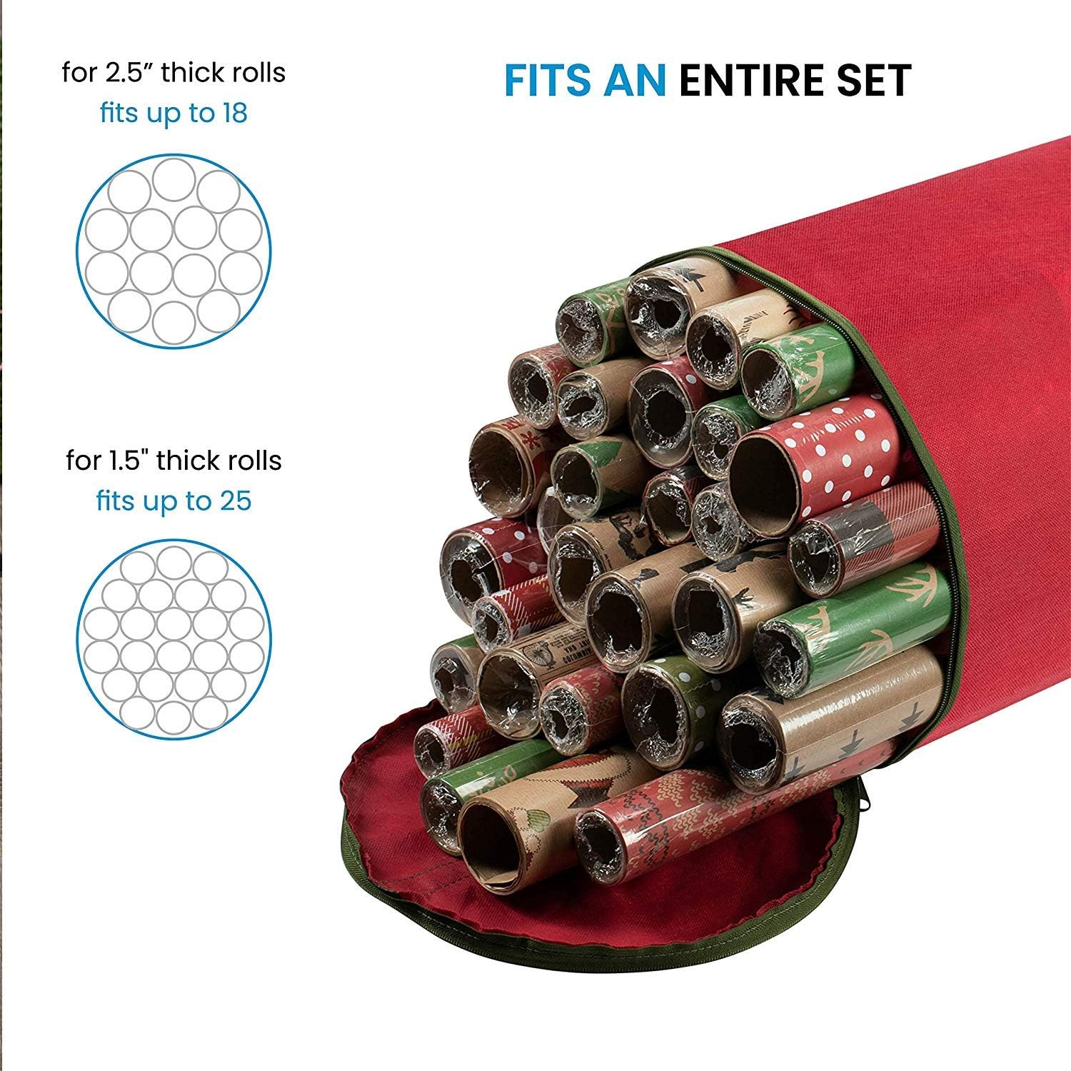 ZOBER Christmas Wrapping Paper Storage Bag - Fits 14 to 20 Standard Rolls Upto 40" Gift Wrap Round NW Storage Bag : Home & Kitchen