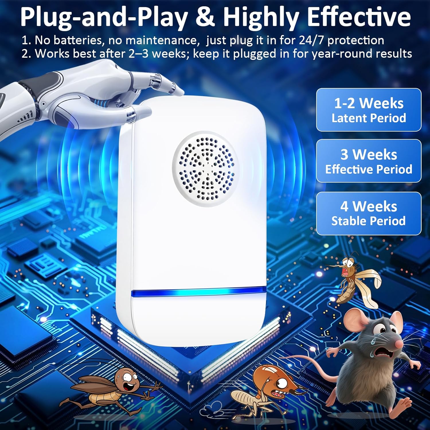 2026 Upgraded Ultrasonic Pest Repeller Insect Indoor Repeller, Pest Control Plug in for Spider Bug Roach Ant Mosquito Rat Mice, Electric Mouse Traps Indoor, Rodent Repellent Ultrasonic Plug in, 6 Pack