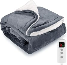 Electric Throw Blanket, Heated Blanket 130x160cm for Sofa /Bed, Dark Grey | Electric Blanket Soft Flannel Sherpa, with 10 Heat and 1-9H Timer Settings, Auto-Off, Machine Washable, for Office Bed Use