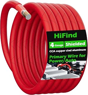 4 Gauge AWG Power Ground Wire Cable 10 Ft, True Spec Shielded Braided Welding Battery Cable Terminal for Automotive, Car Audio, Amp Wiring, Speaker Stereo, Solar, Marine, Generator-Red