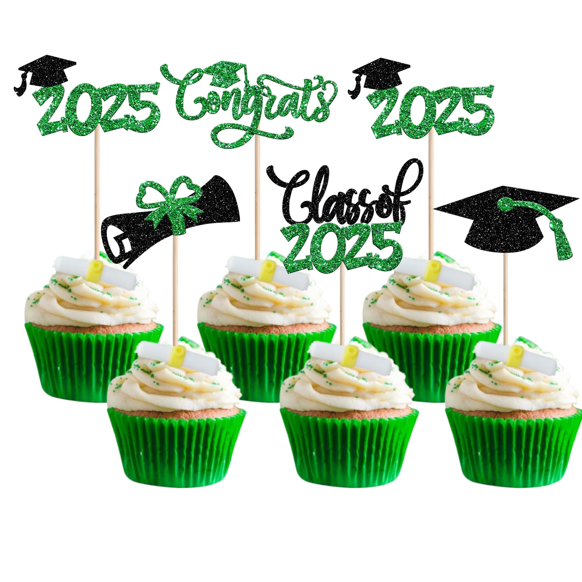 30 PCS 2025 Graduation Cupcake Toppers Glitter Diploma 2025 Graduation Cap Cupcake Picks Congrats Grad Class of 2025 Cake Decoration for 2025