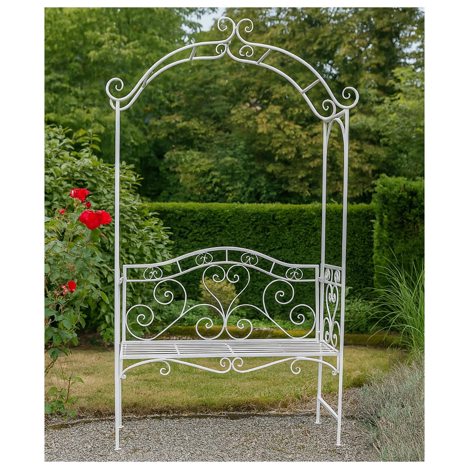 HTI living Romantische Gartenbank mit Rosenbogen aus Metall Celia Rankhilfe Metall nostalgisch Weiß