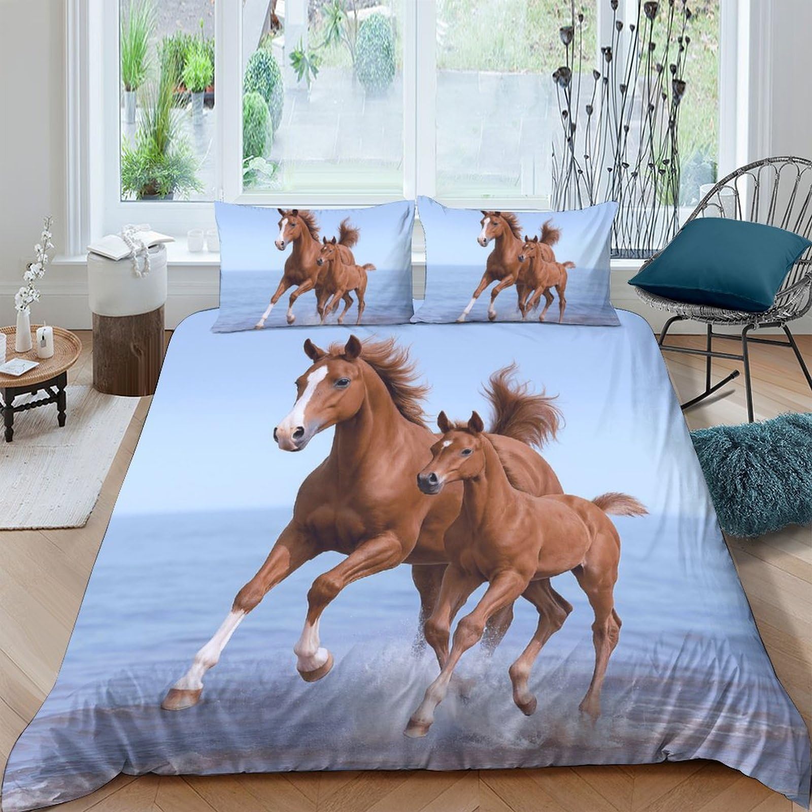 Ctjqhvkz Style-10 3D Printed Galloping Horse Fitted Sheet Microfiber Brown Animal Bed Cover Non-Slip Machine Washable For Bedroom Decor Single（135X200cm）