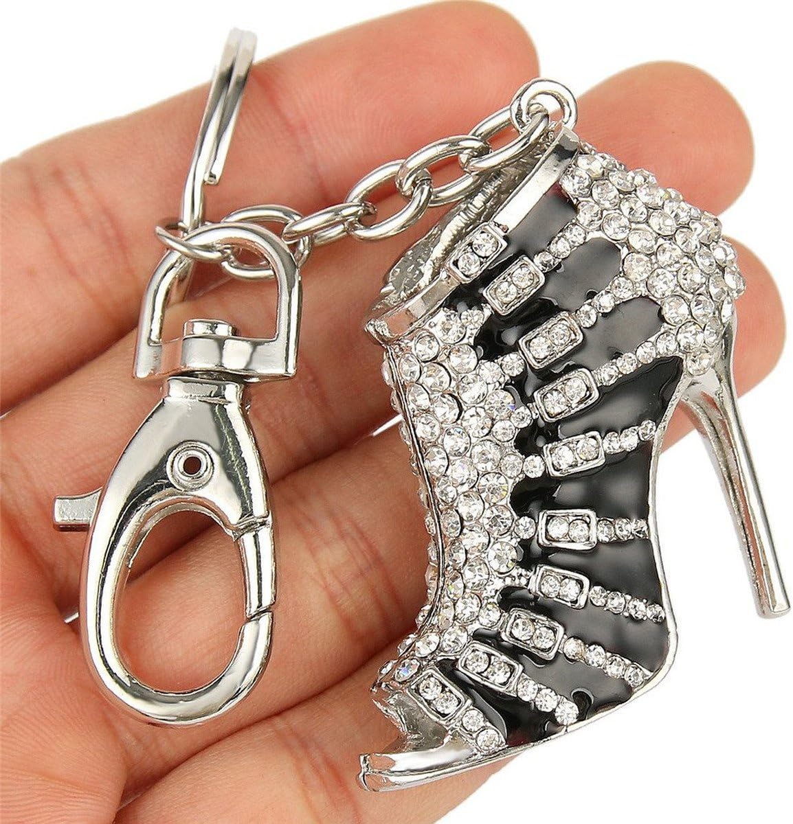 Lady Gift Rhinestone Stiletto High Heel Shoe Crystal Enamel Keychain Multicolor Enamel Keychain (black) - Image 3