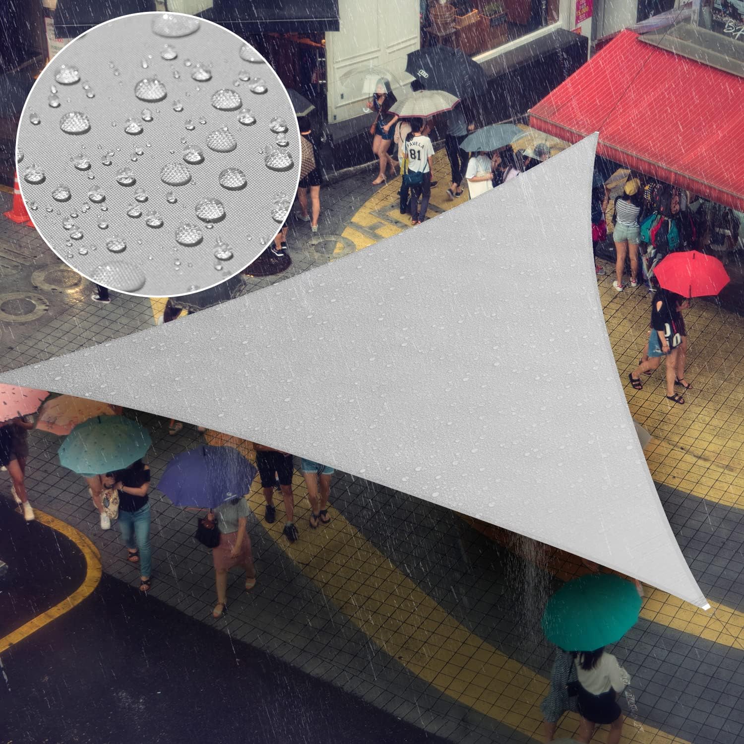 Amgo 14' x 18' x 22.8' Custom Size Gray Triangle Waterproof Sun Shade Sail Order to Make UPF50+ AMTADT16 Canopy Awning, 95% UV Blockage Water Resistant, Backyard Patio Garden (We Customize)