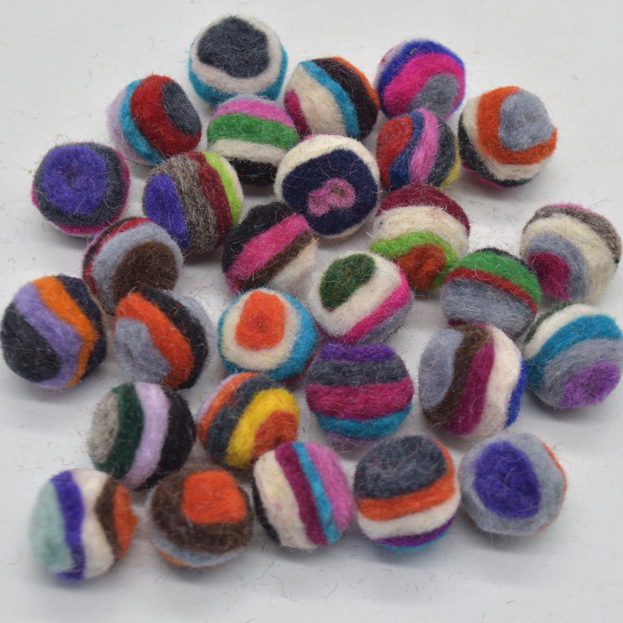 Oriental Direct Assorted 100% Wool Striped Felt Balls - 20 Count - 1.5Cm