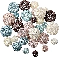 Patelai 36pcs Wicker Rattan Balls for Vase Filler - 4 Sizes, Blue Light Dark Brown White - Home Decor Orbs Centerpieces