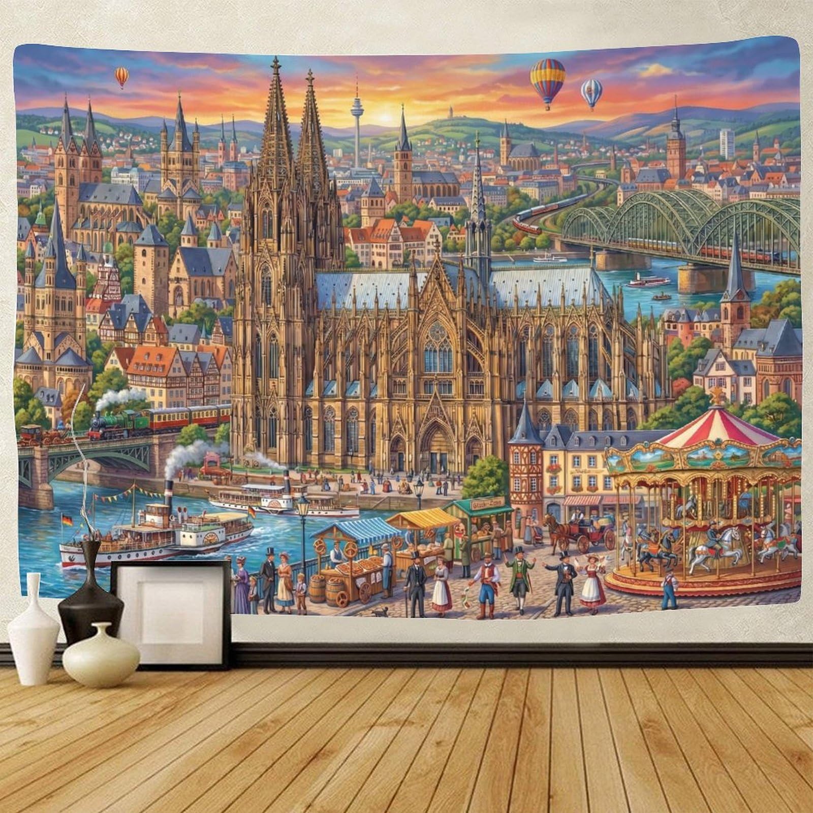 GPMNBCXZK Cologne Cathedra Wall Hanging Decor 3D Print Tapestry for Bedroom Retro Tapestries Poster Curtain Bedroom College Dorm 150cmx200cm
