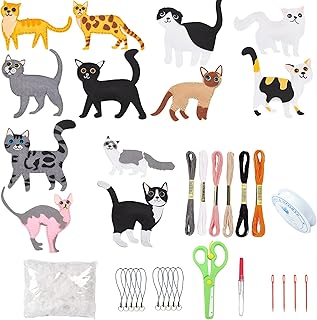 Allazone Animal Sewing Kit, Animal Felt Sewing Craft Kit Cat Felt Sewing Kit for Kids, Felt Ornaments Sewing for Kids, Ideal Arts and Crafts Project