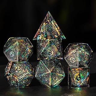 Cusdie Sharp Edges DND Dice, 7 PCs D&D Dice, Handcrafted Polyhedral Dice Set, for Role Playing Game (Black Pattern)