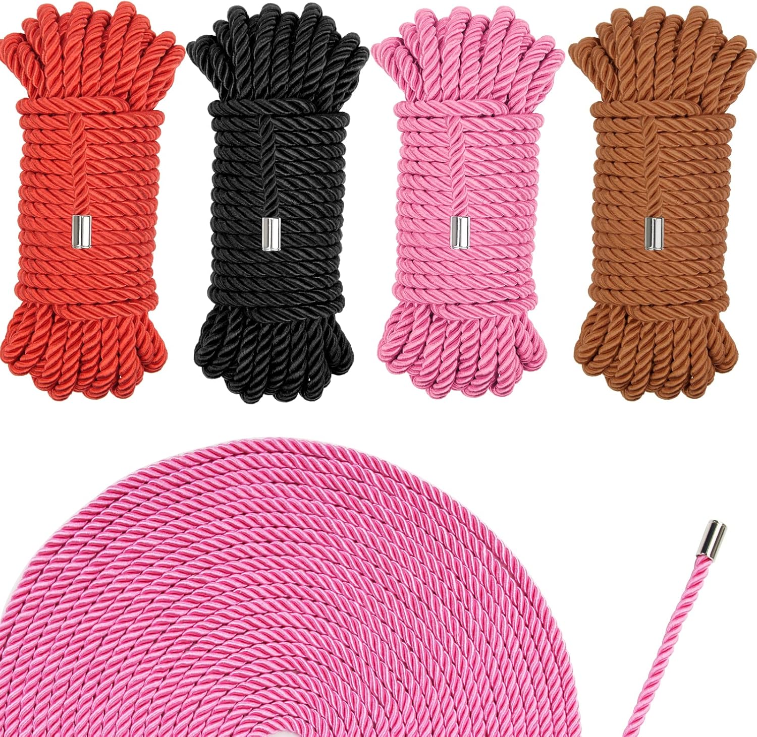 4 Pack Braided Twisted Silk Rope 8mm, AngleKai 32FT Skin Friendly Soft Twine Braided Silk Rope