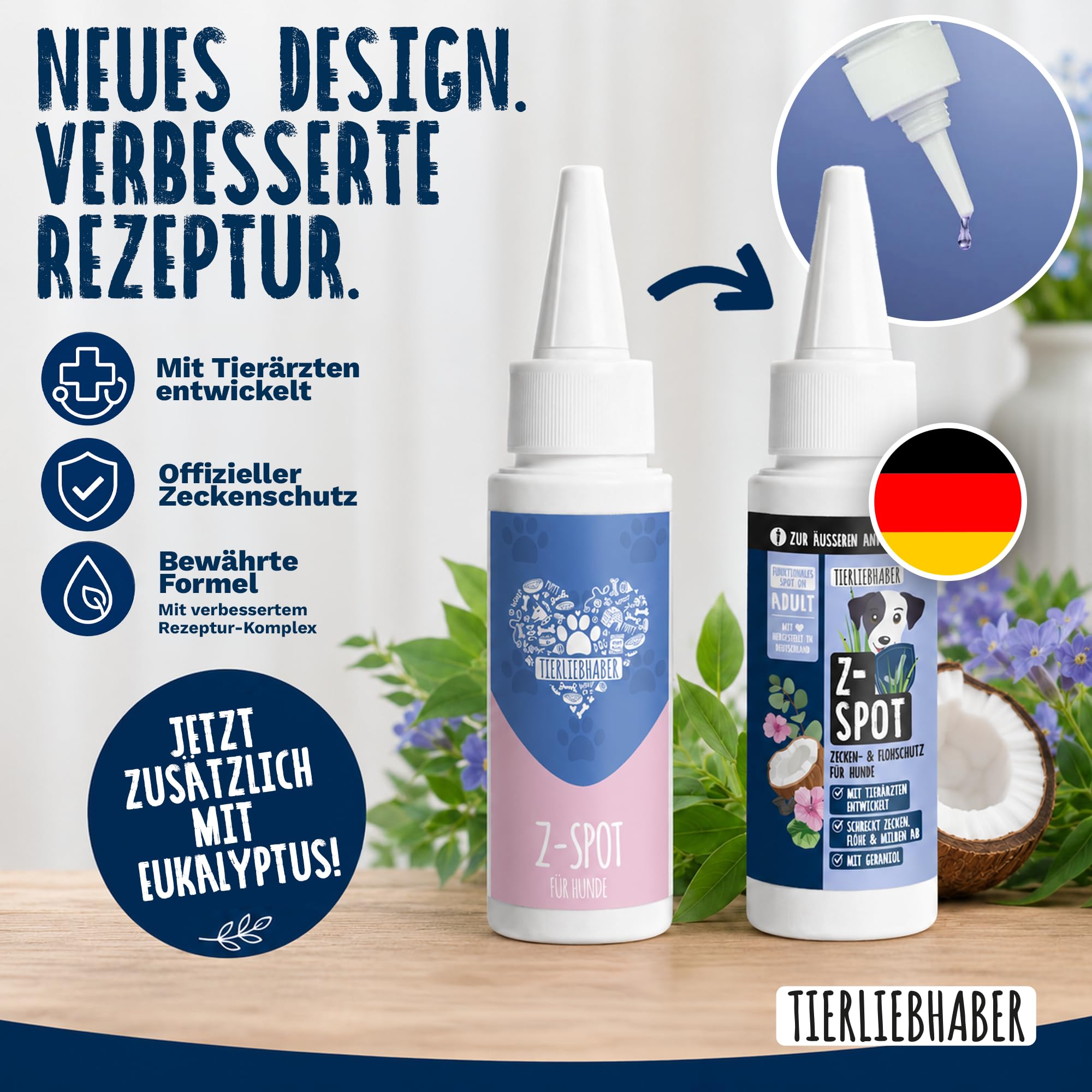 Zeckenschutz Hund Z-Spot mit Geraniol – Pflanzliches Zeckenmittel für Hunde tierärztlich entwickelt – Spot On Hund mit Schwarzkümmel- & Kokosöl – Floh und Zeckenschutz für Hunde 50ml von TIERLIEBHABER