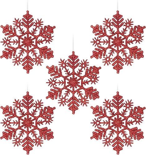 Miniatura 8 de Adornos de copos de nieve de plástico con purpurina de 4 pulgadas (30 unidades, negro)