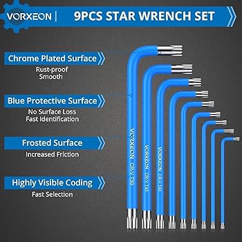 VORXEON 9PCS Torx Star Allen Wrench Key Set, Metric Long Torx