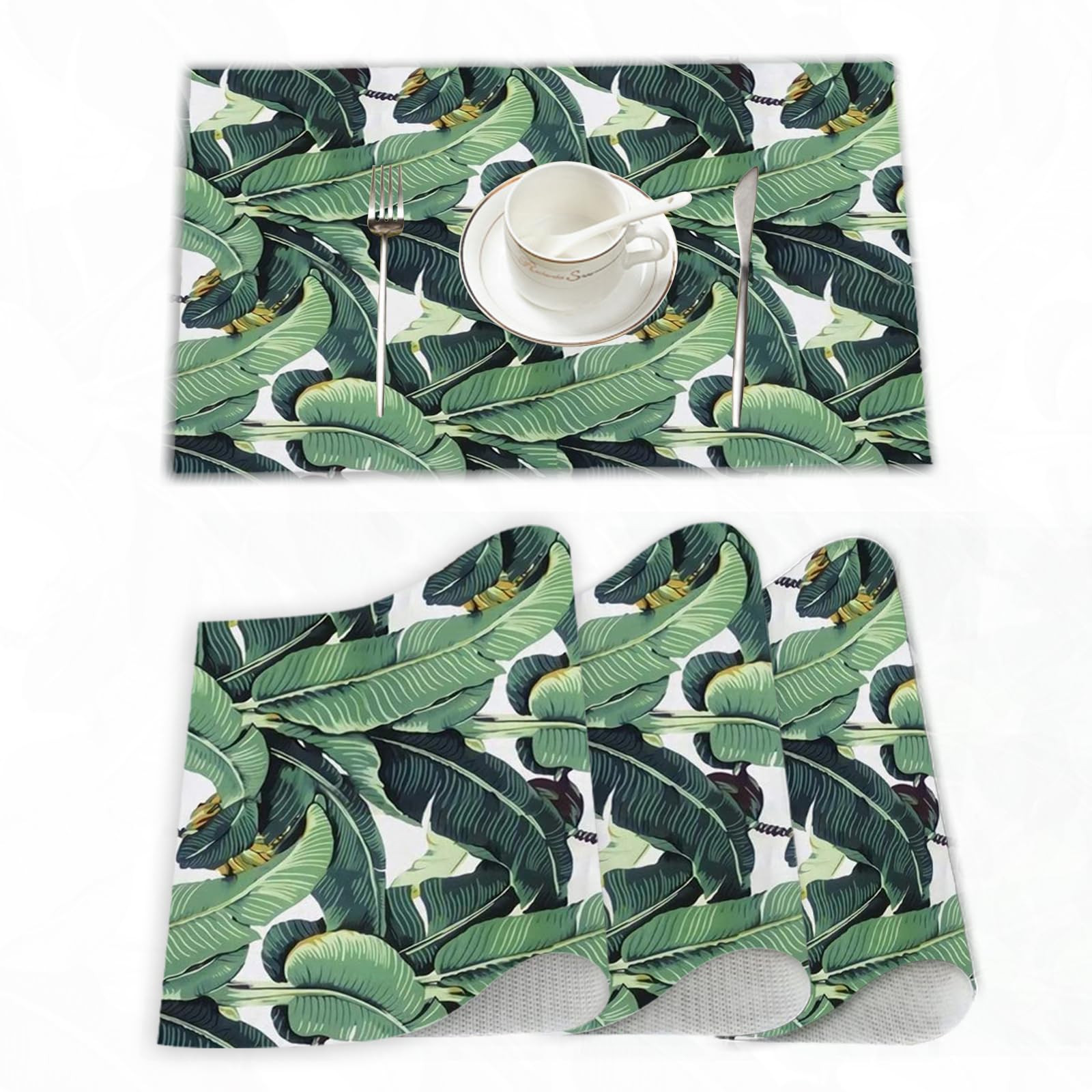 Placemats Set of 4 (30x45 cm),The Golden Girls Blanche Devereaux Banana Leaves Tapestry,Washable Heat Insulation Non-slip Woven Vinyl Place Mats for Kitchen and Dining Room