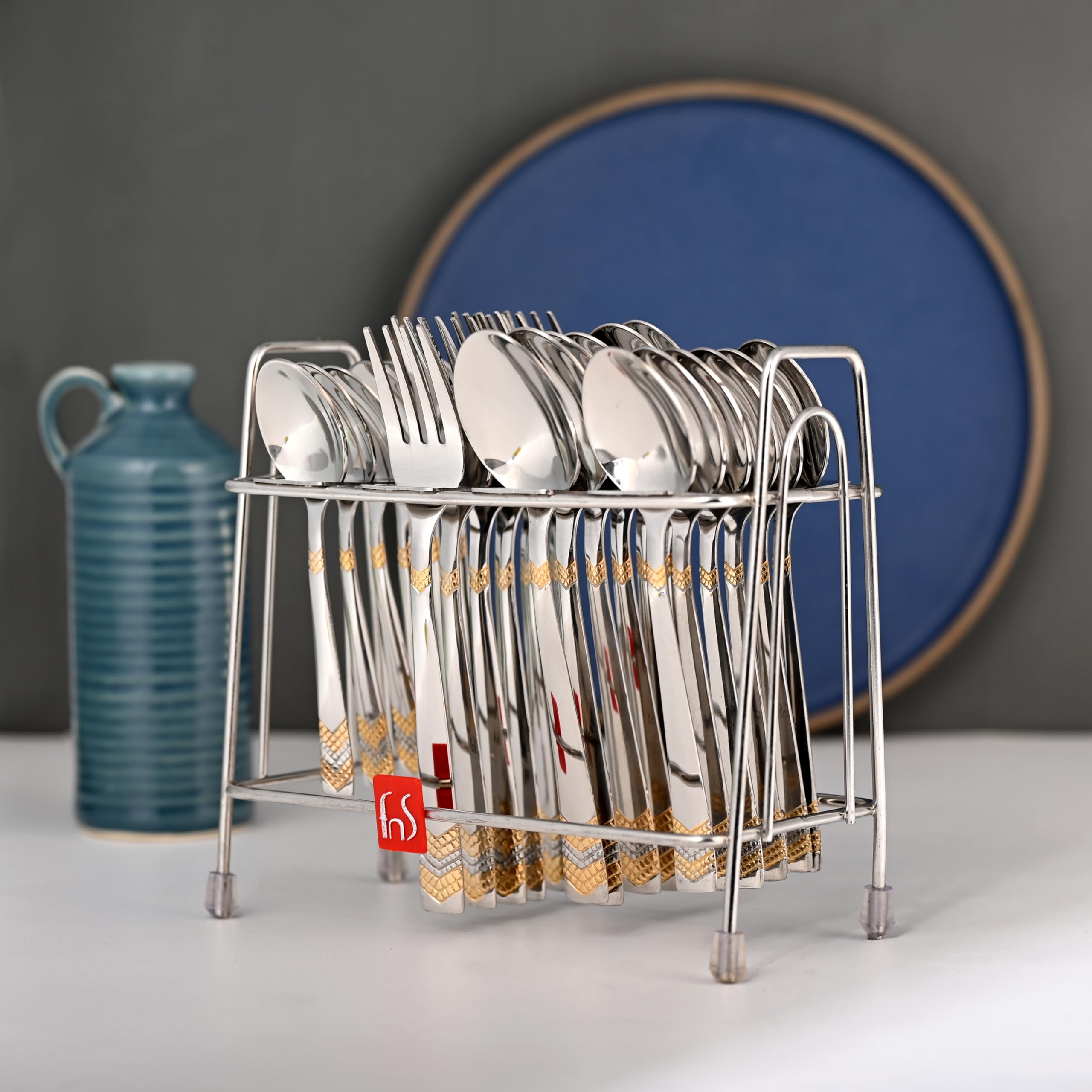 24K Gold Flatware Set - Premium Stainless Steel Cutlery with Stand -1