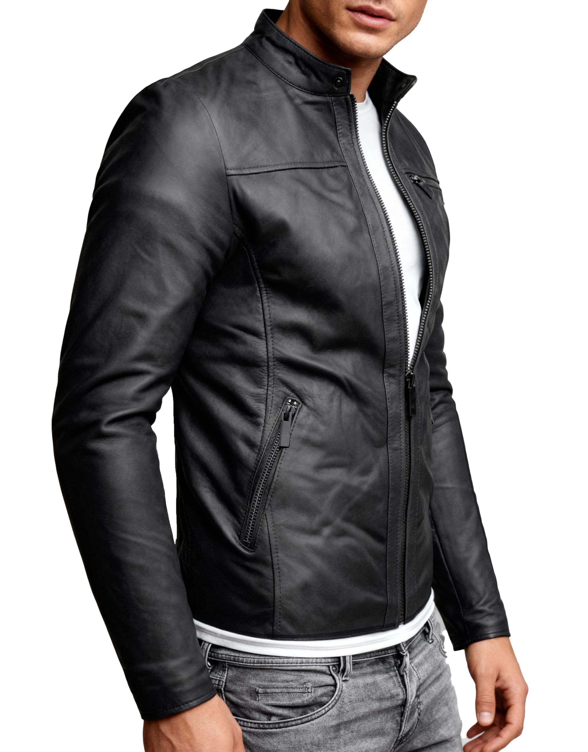 Crone Epic Herren Lederjacke Cleane Basic Leder Jacke in vielen Varianten und Farben