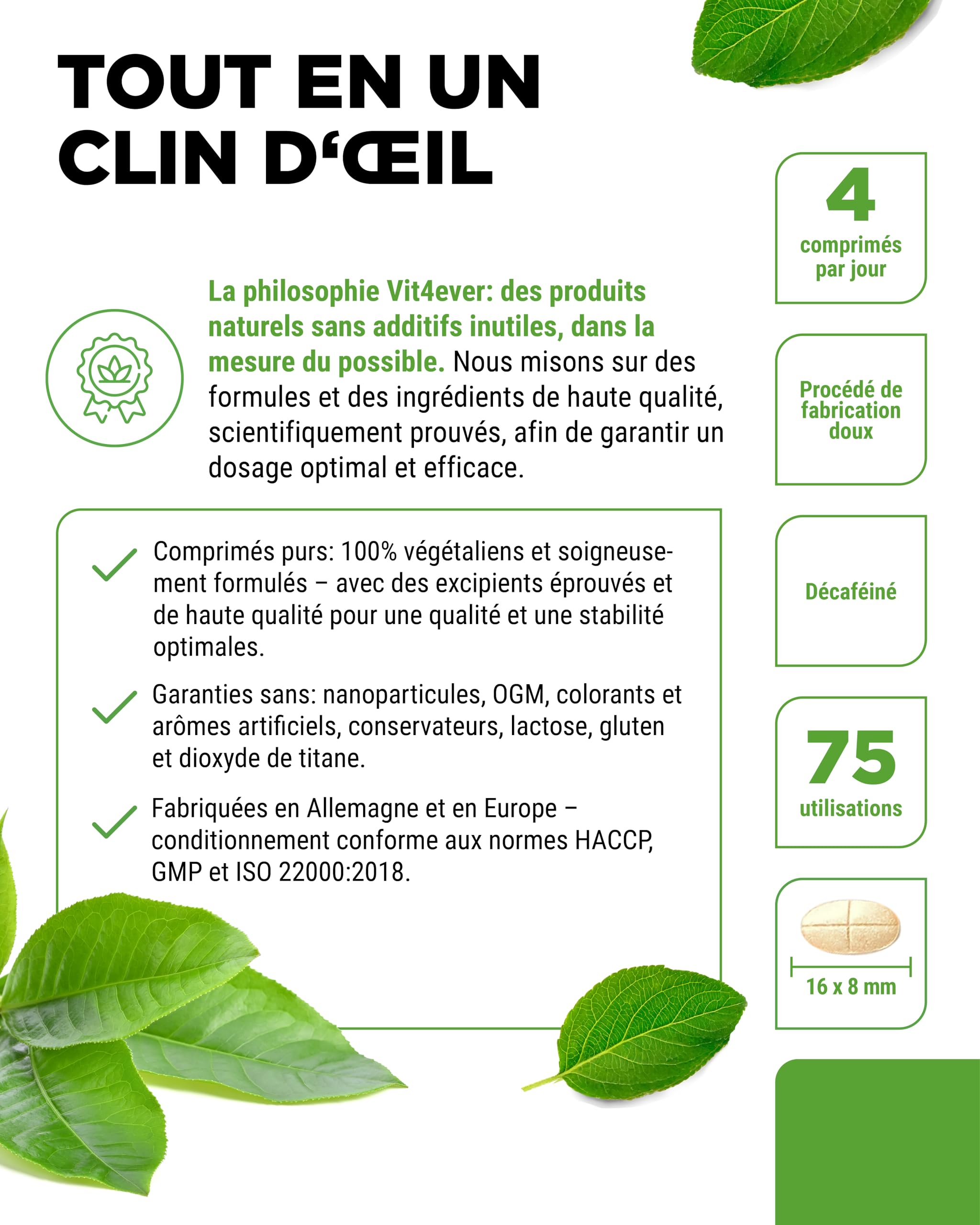 Extrait de Thé Vert 300 Comprimés - Hautement Dosé avec 2000 mg d’Extrait de Thé Vert, 300 mg d’EGCG et 1000 mg de Polyphénols par Dose journalière - Green Tea - Vegan - Sans additifs inutiles