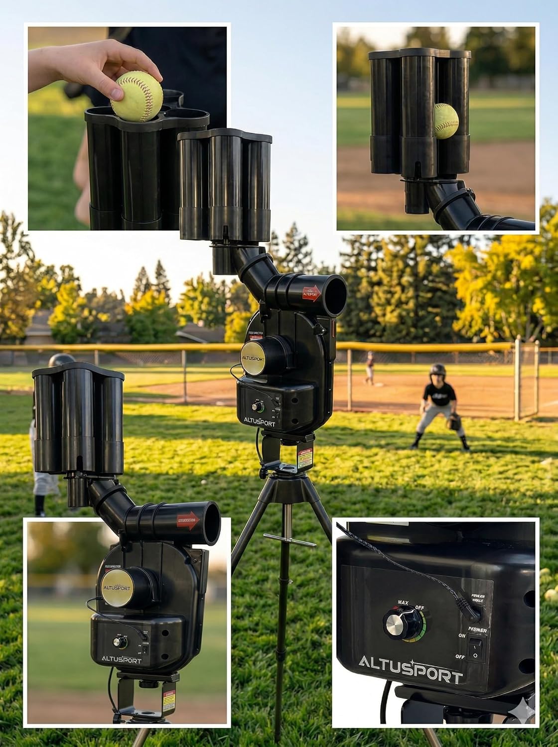 Automatic Pitching Machine for Baseball, Softball, Kids & Youth | Up to 50 MPH, Auto Ball Feeder (Baseball), Lightweight 22 lbs, Portable Training Equipment for Kids, Youth & Coaches