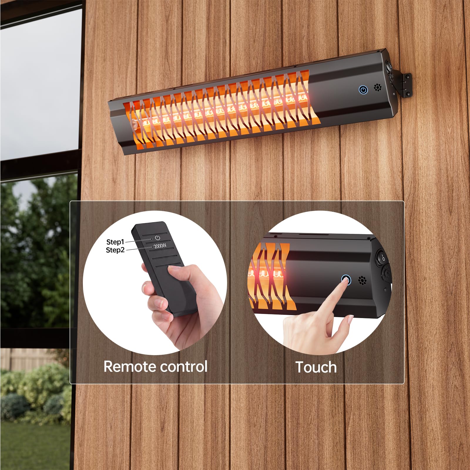 Stufa a infrarossi per terrazza, 2000 W, riscaldamento elettrico da parete IP65, impermeabile, con telecomando, per giardino, gazebo, balcone