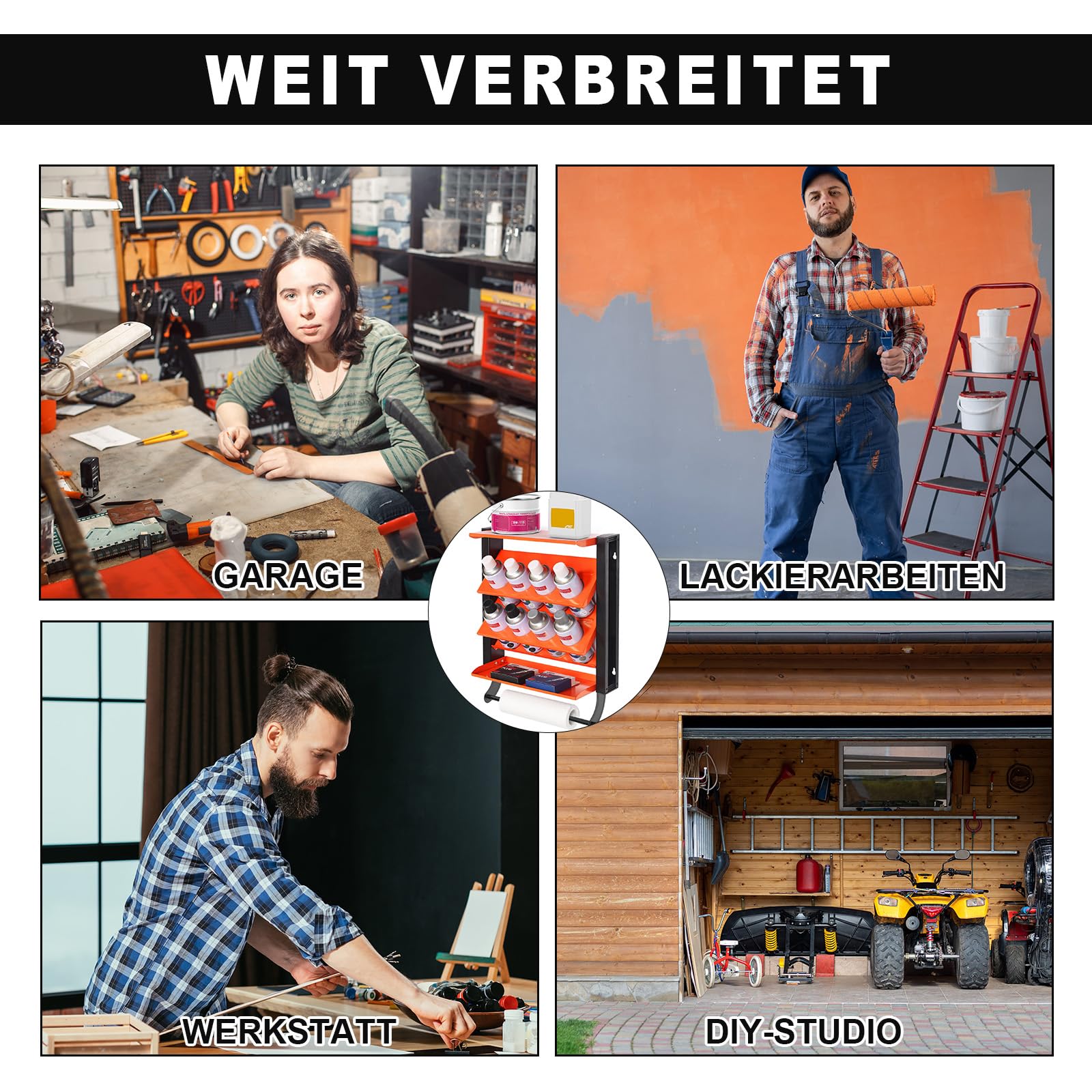 Doppelschichtiger Sprühflaschenhalter, Spray Paint Can Holder, Sprühflaschenregal für 8 Dosen mit 2 Ablagen und 6 Anhänger, Spraydosenhalter, Spraydosen Organizer für Garage und Zuhause