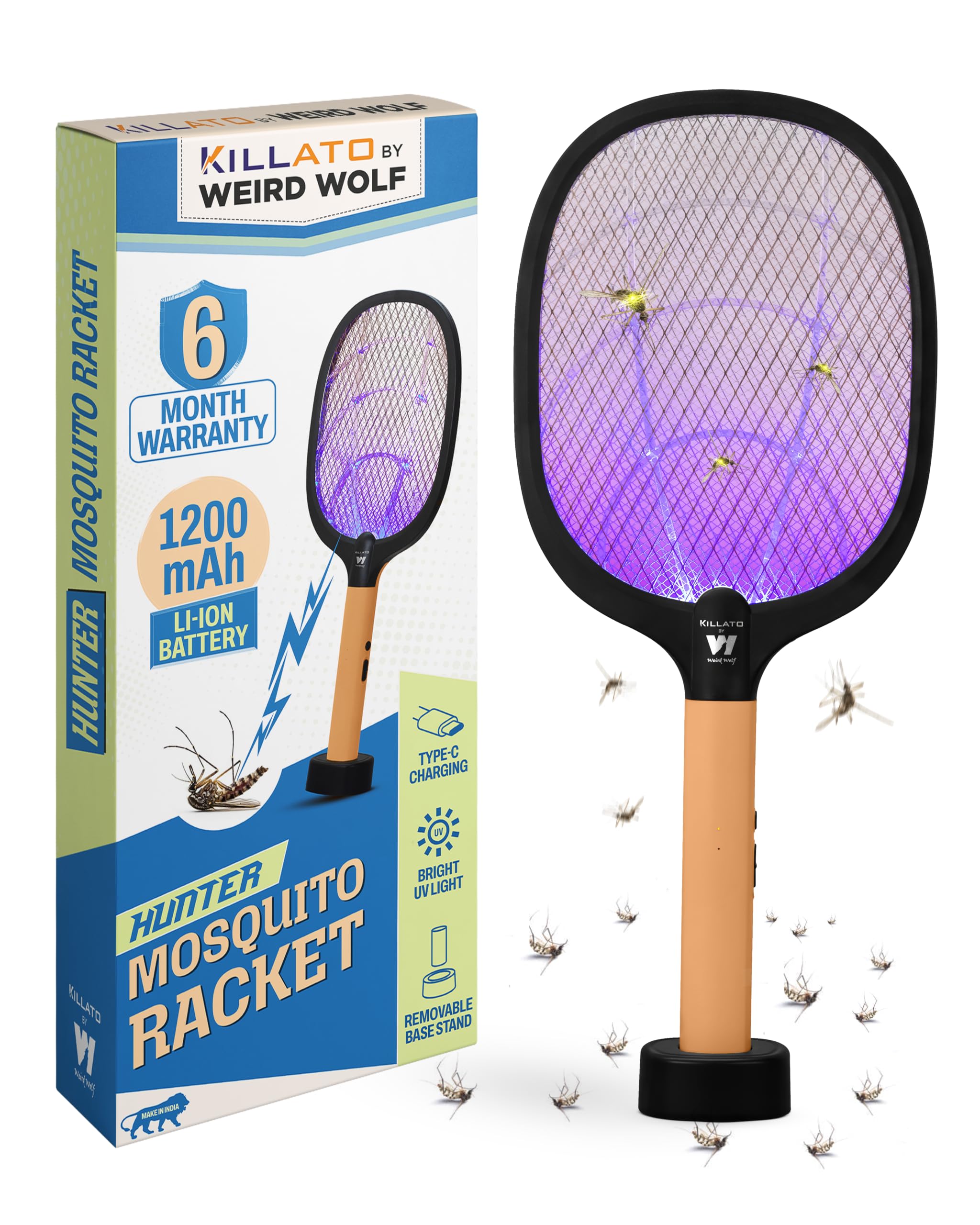 Weird Wolf Auto Kill Electric Mosquito Bat with UV Light & Stand | 2-in-1 Auto & Manual Mode, Type-C Charging, 1200mAh Lithium Battery, 6-Month Warranty-image-8