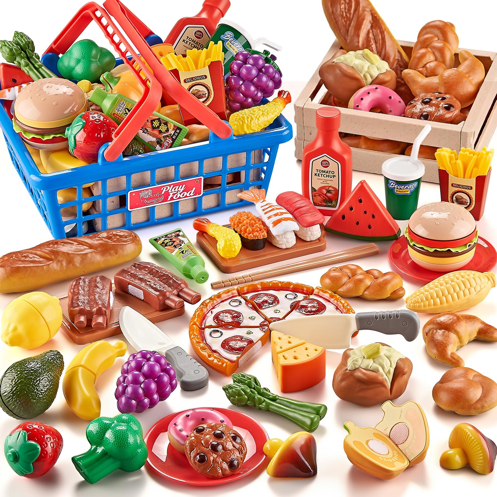 Play Food Sets for Kids Kitchen, Global Cuisine Toddler Cutting