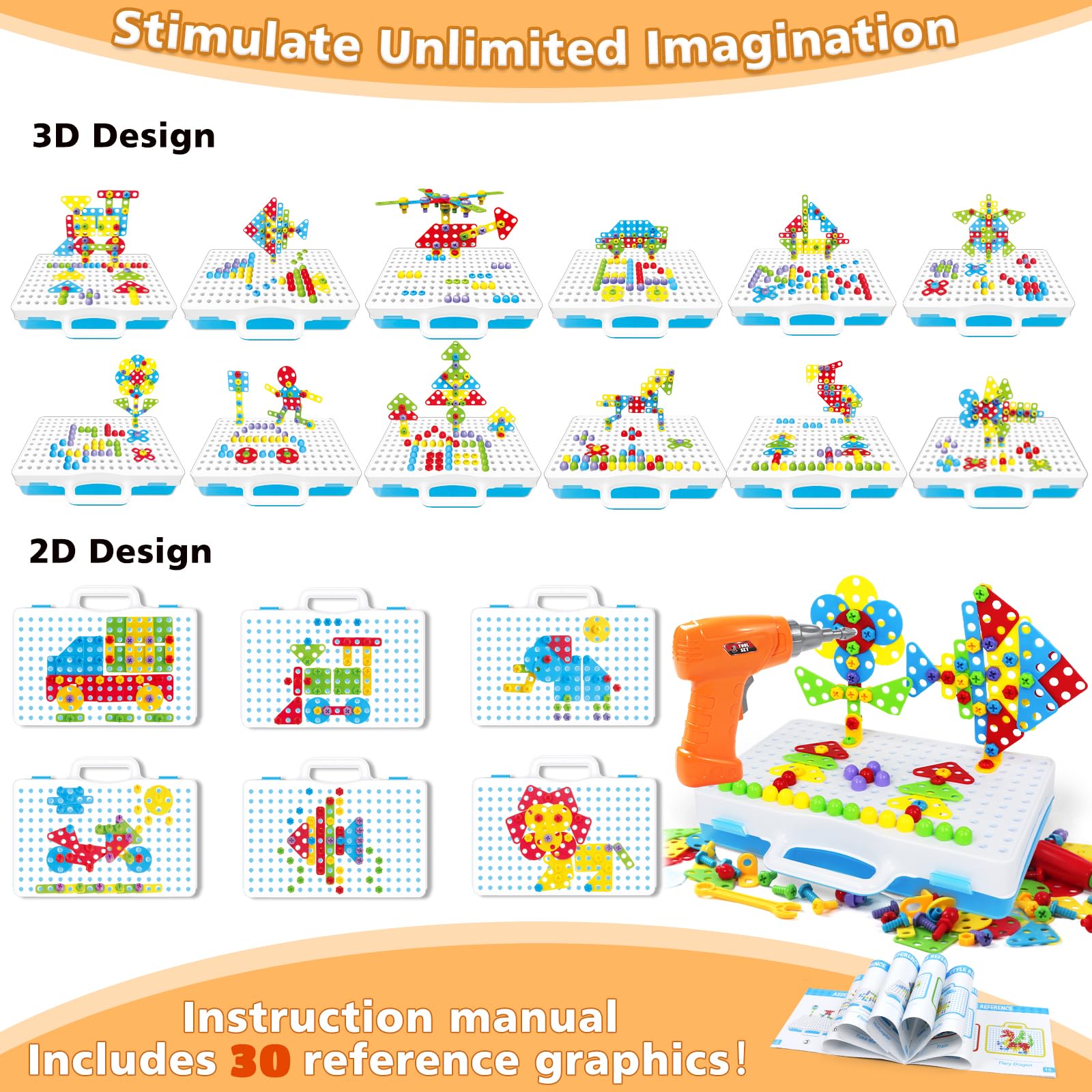 jerryvon Jouet Enfant 3 Ans - Puzzle Enfants 3 Ans Mosaique Enfant Jeux 3 4 5 Ans Etabli Bricolage Puzzle 3D Jeu Construction avec Perceuse Visseuse Jouet Montessori Jeu Cadeau Garcon Fille 3 4 5 Ans