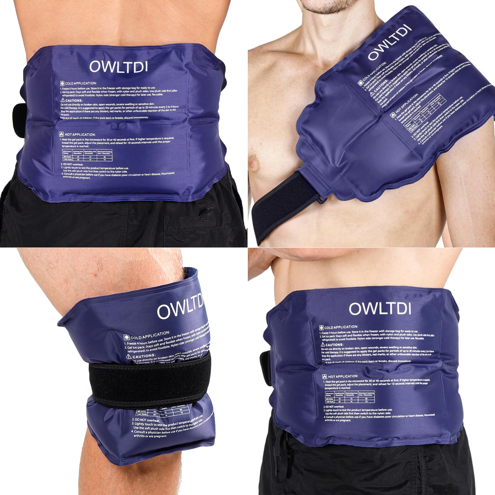 OWLTDI Ice Packs Soft Flexible Gel Pack for Injuries Reusable Cold Hot Therapy for Shoulder Back Elbow Leg Hip Arm for Pain Relief Surgery Sports