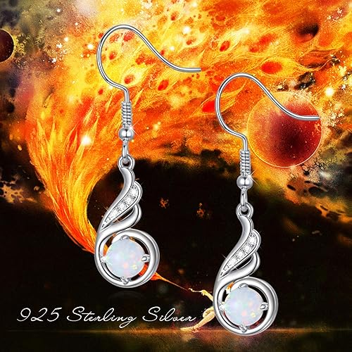 Miniatura 5 de KINGWHYTE Phoenix Drop Earrings 925 Sterling Silver Dangle Dangly Dangling Earring Birthstone Jewelry Birthday Gift for Women Ladies