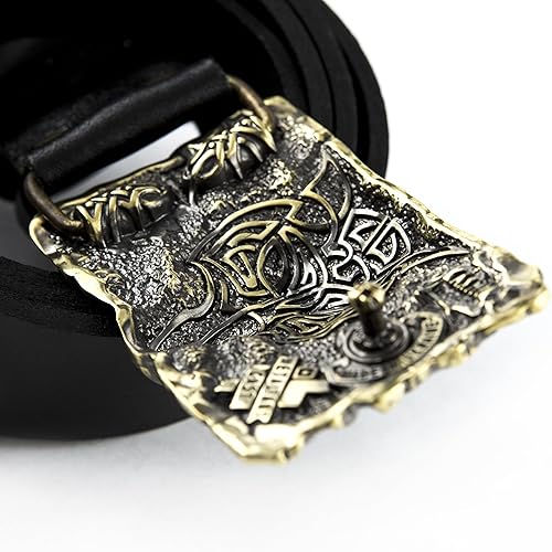 Miniatura 3 de Casual leather belt with buckle Fenrir Wolf, Handmade Old Norse Scandinavian viking mithology werewolf solid brass belt buckle on leather belt