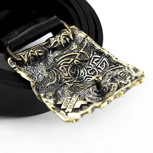 Miniatura 3 de Casual leather belt with buckle Fenrir Wolf, Handmade Old Norse Scandinavian viking mithology werewolf solid brass belt buckle on leather belt