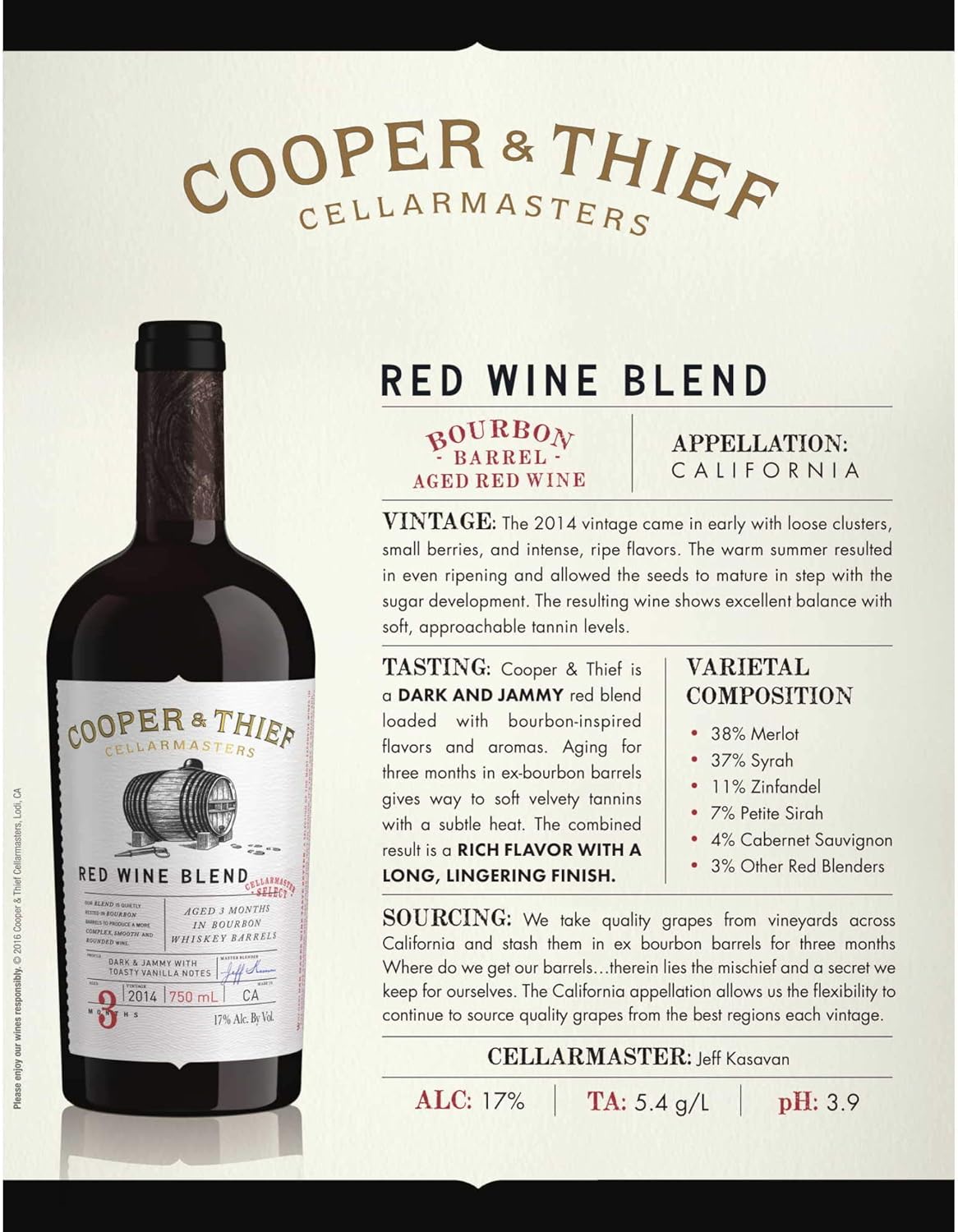 Cooper and Thief Bourbon Barrel Aged Red Blend Red Wine, 750 mL Bottle