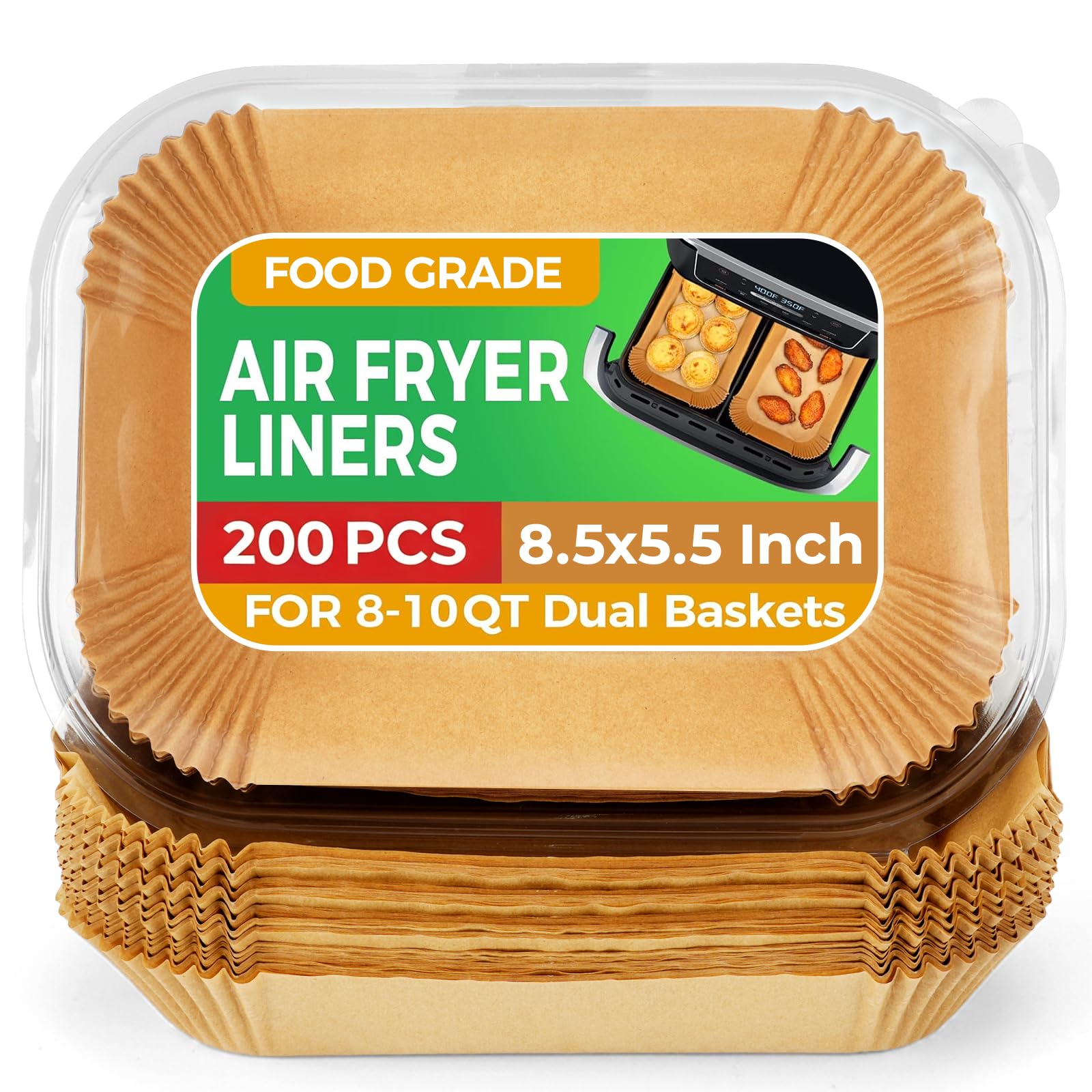 Ctizne 200PCS Air Fryer Paper Liners for Ninja Dual Airfryer & bella Slim | Grease Proof | Food Grade Air Fryer Sheet Liners for Baking Roasting, Non Stick Oilproof Microwave Oven Air Fryer Accessories