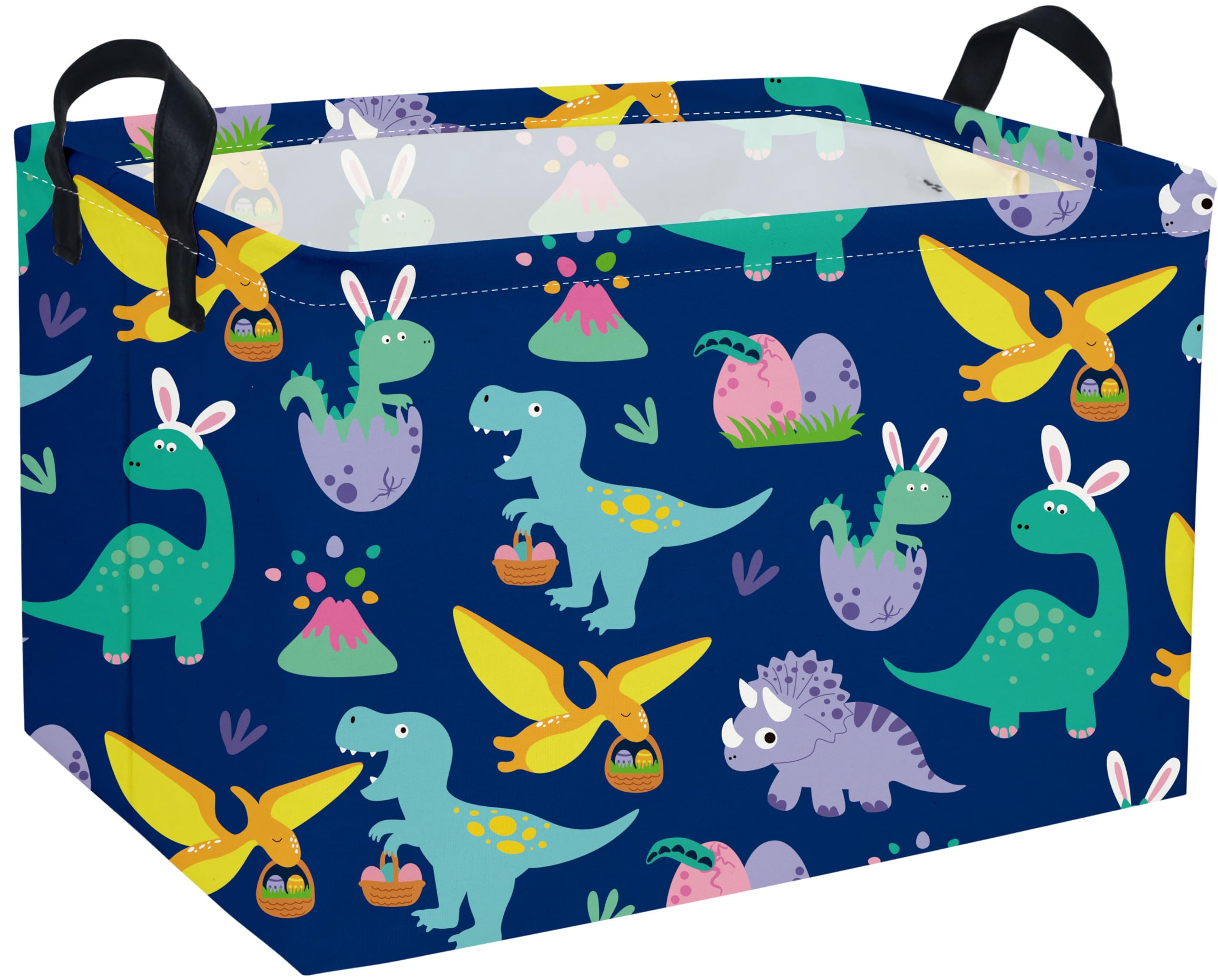 Rectangular Easter Dinosaur Basket,Dinosaur Easter Baskets for Boys, Kids Storage Basket Organizer for Boys,Room Decor ,Clothers,Toys Box,Books,Kid's Gifts Storage.(Easter Dinosaur)