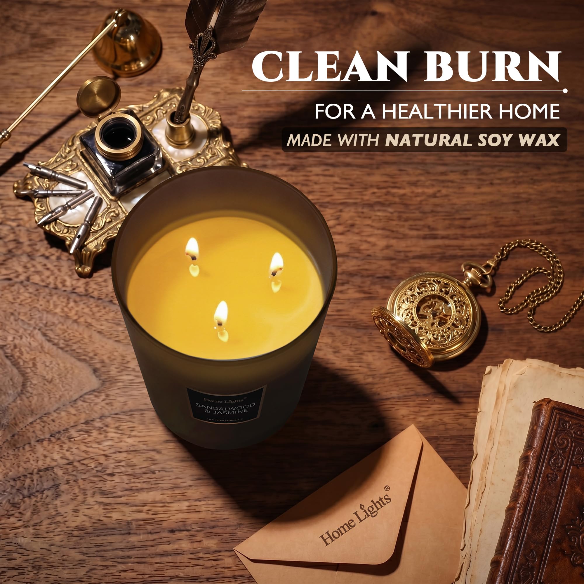 HomeLights - Candele profumate | Candela in barattolo grande, 944 g, candele naturali per aromaterapia di soia | Fino a 130 ore di combustione con 3 stoppini di cotone, candele profumate decorative