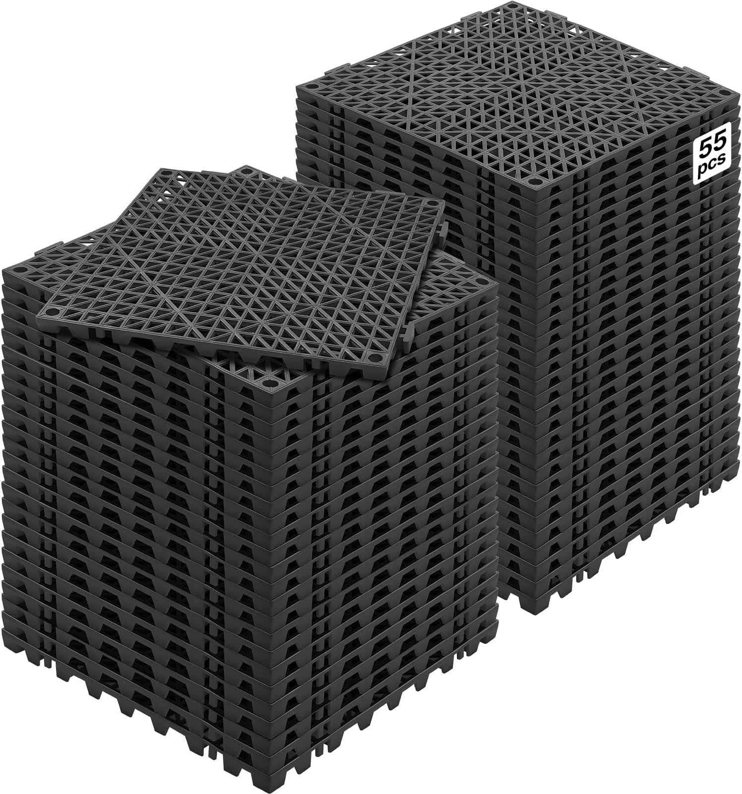 VEVOR Interlocking Tile 55PCS Black, Drainage Tiles 12" x 12" Splicing, Soft PVC Interlocking Drainage Floor Tiles, Non-Slip Drainage Holes for Restroom, Bathroom, Kitchen, Pool, Wet Areas