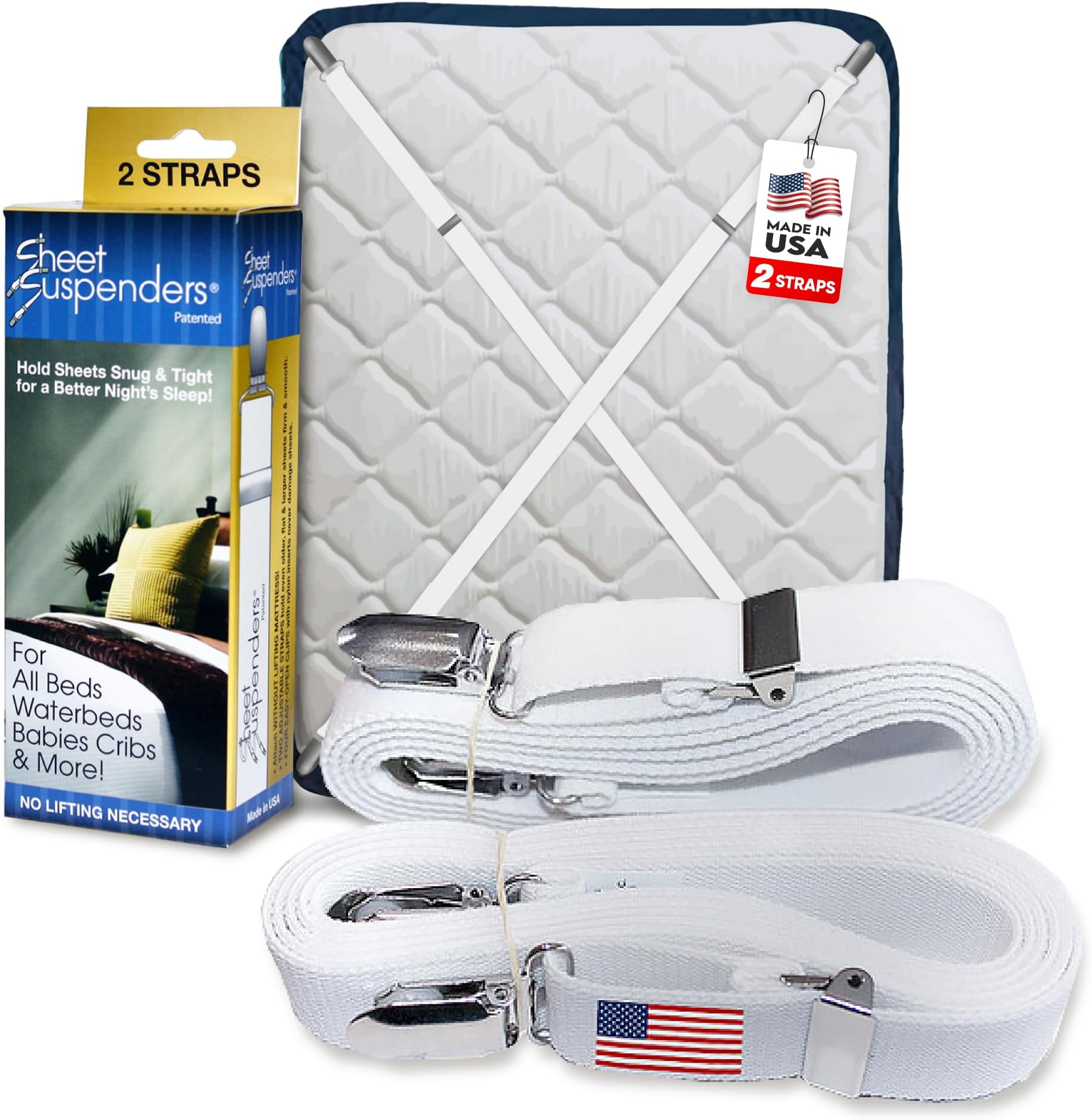 Sheet Suspenders Original Bed Sheet Straps with Clips Holder - Fitted Sheet Straps, Bed Sheet Holder, Bedsheet Clips/Straps - Fits All Mattress Sizes