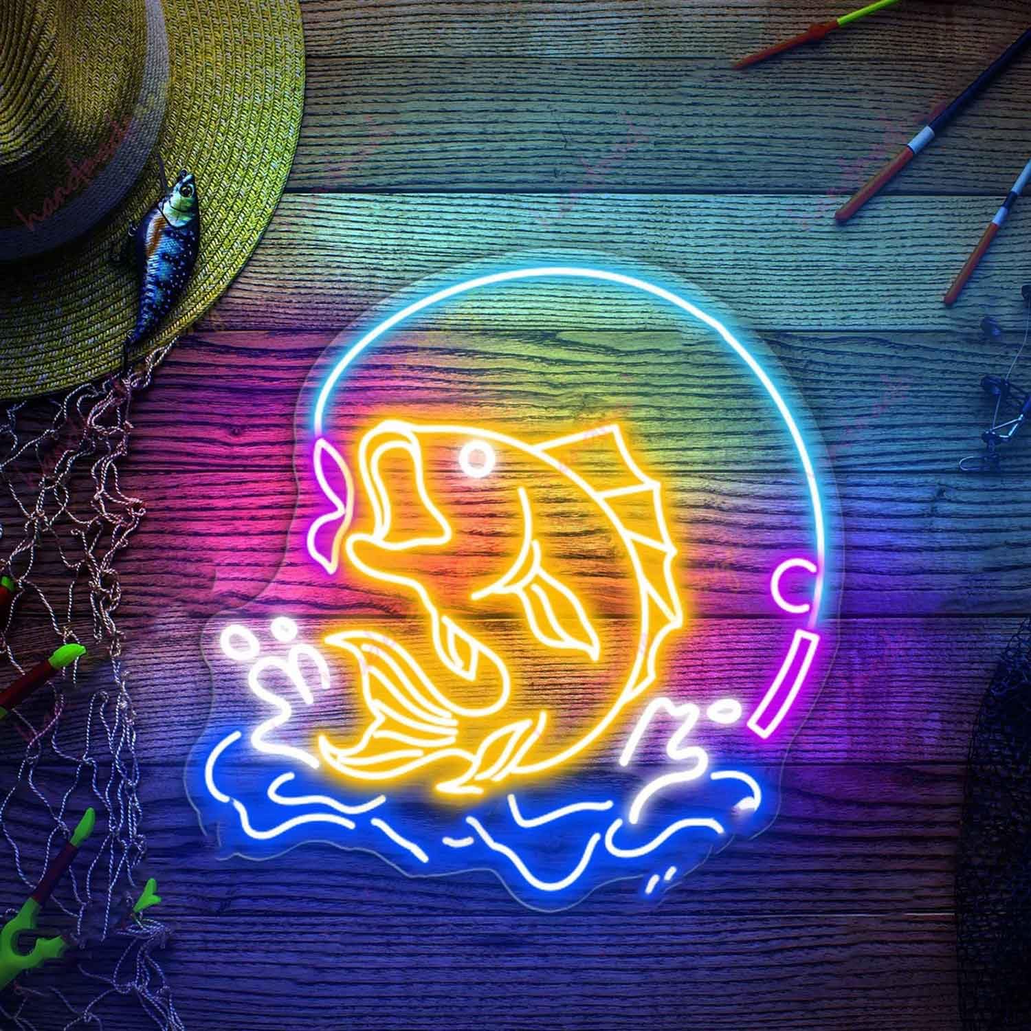 Fish Neon Sign for Wall Decor Dimmable Art for Man Cave Bedroom Room Lights Light Up s Decorations Birthday Party — image 1