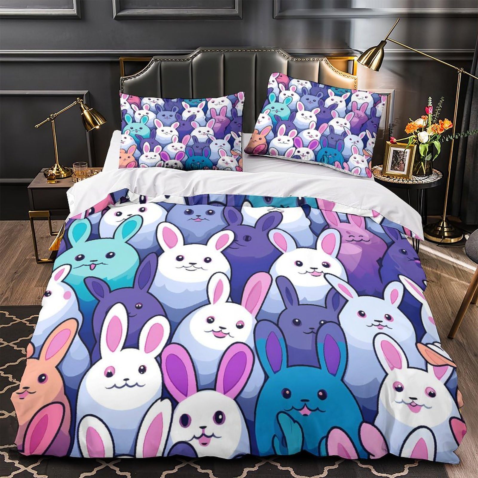 Linge de lit résistant bunnies king size facile à laver