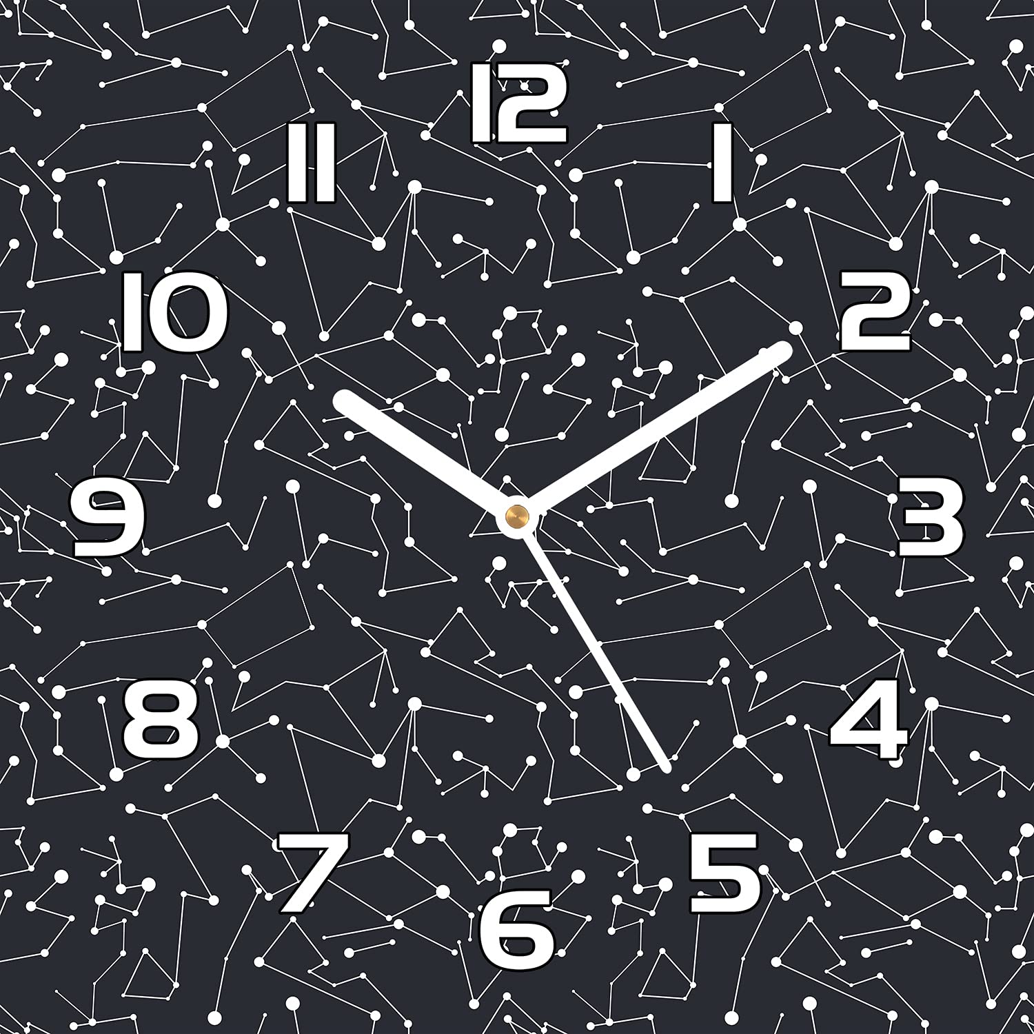 Horloge murale cuisine et salon avec motif galaxie et aiguilles blanches