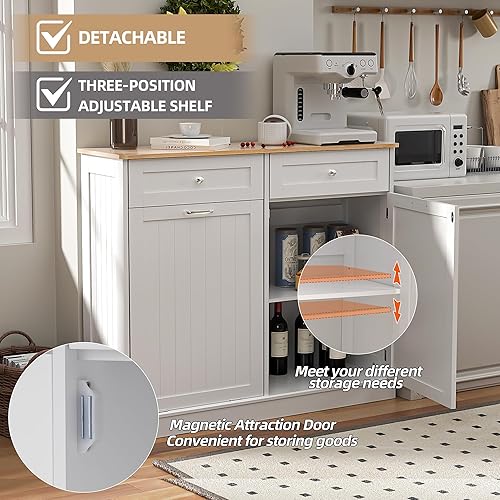 Miniatura 4 de Spurgehom Gabinete de Basura de Doble Puerta Contenedores de Residuos de Cocina, Cesta de Ropa Sucia Gabinete de Bote de Basura Inclinable con Bolsa
