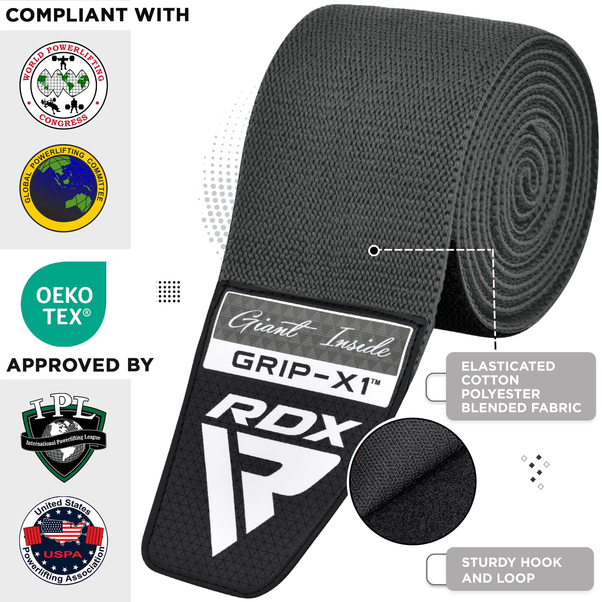 RDX Genouillère Bandage Musculation Fitness Protège Genou,Approuvé par IPL et USPA,Sangles de Genou pour Haltérophilie Entraînement, Powerlifting, Squats,Élastique Sport Knee Wraps