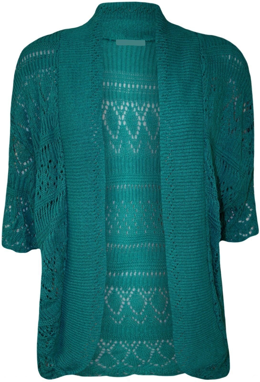 ZEE FASHION Women Ladies Knitted Bolero Crochet Shrug Open Cardigan Plus Size UK 8-30 Teal