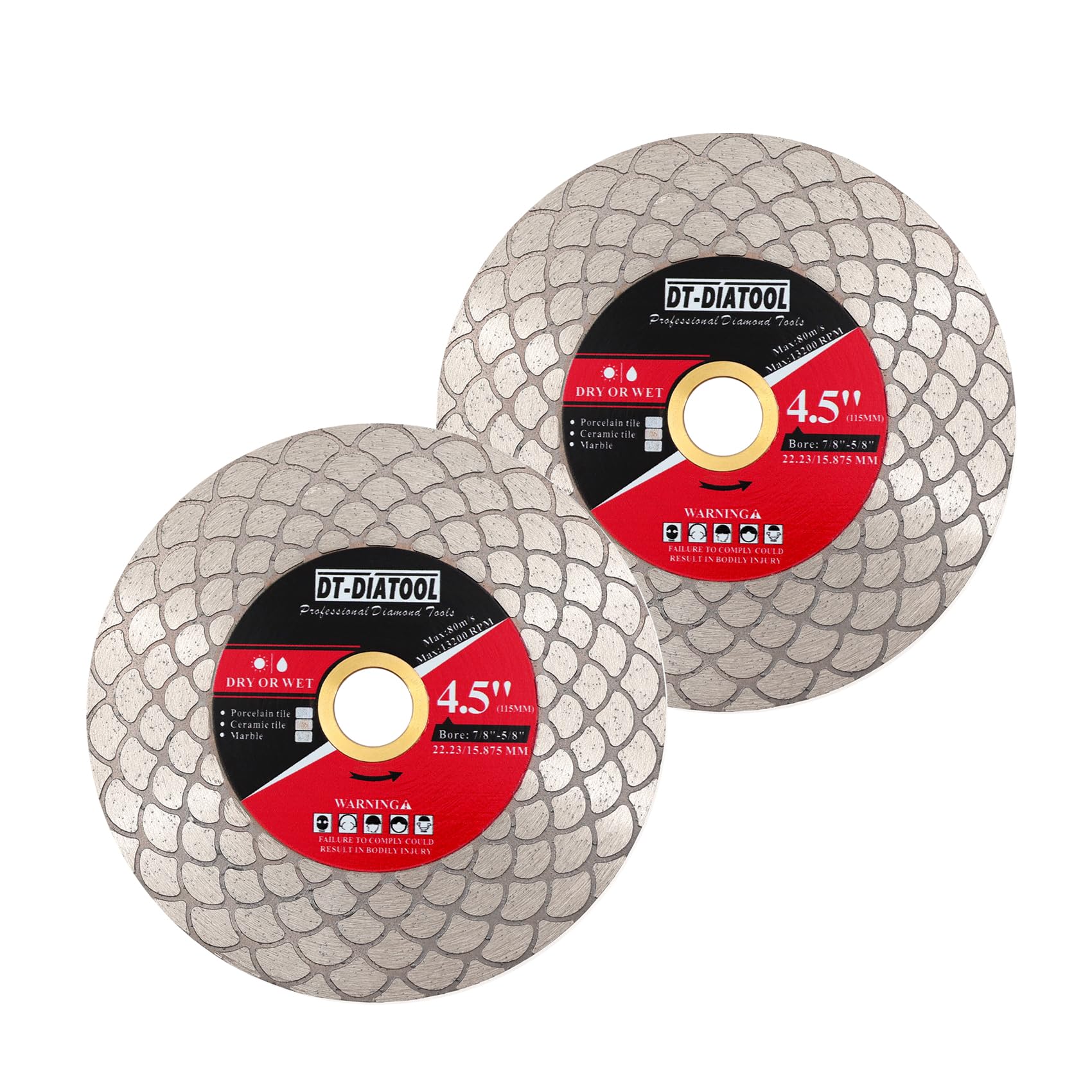 DT-DIATOOL Diamond Tile Disc 115mm 2 Pack - Diamond Double-sided Cutting Disc for Porcelain Ceramic Marble Edge Grinding with Fan-shaped Cutter Head