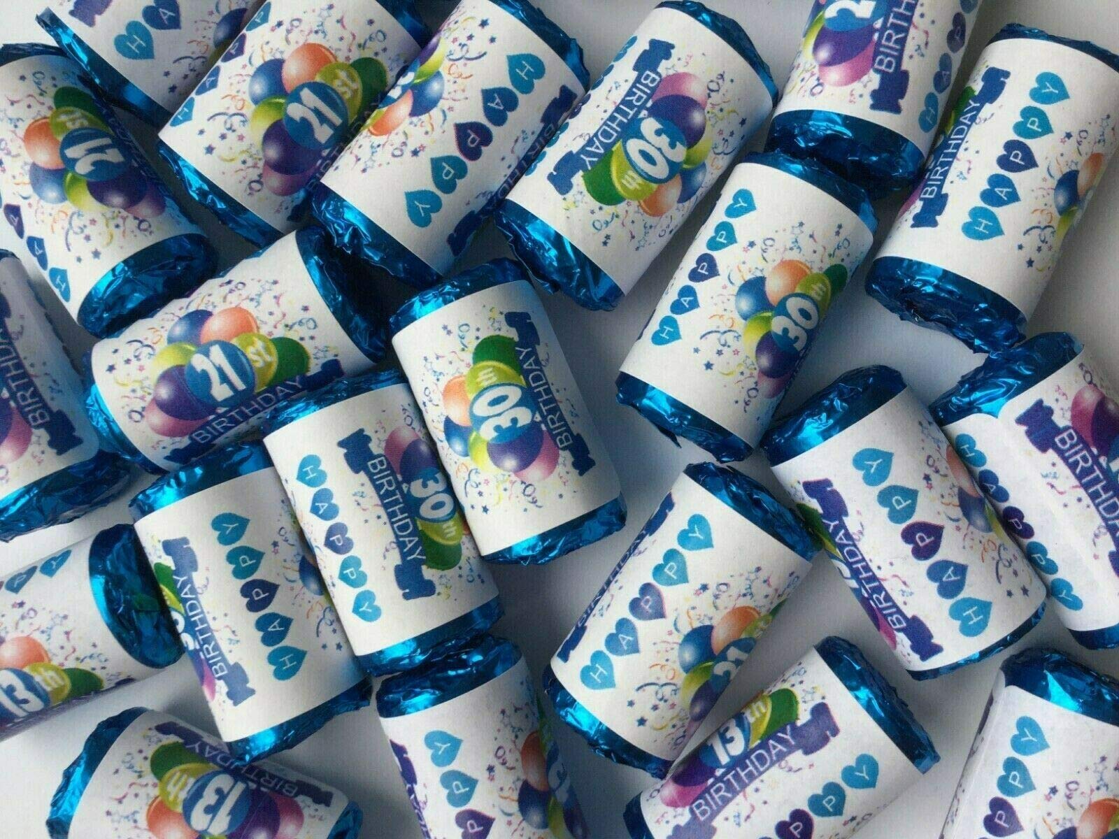 cleverlittlegifts Birthday Mini Love Heart Sweets 1st 13th 16th 18th 21st 30th 40th 50th 60th65 70th 80th 90th (30th Blue, Pack of 24)